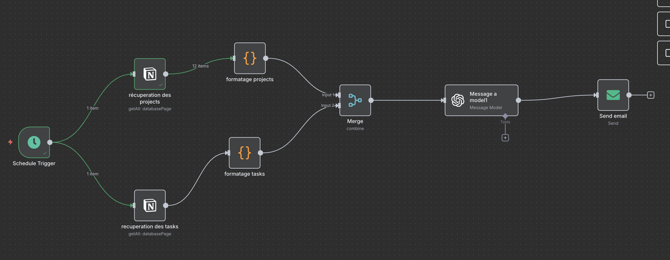 Workflow n8n - Récupération des projets et tâches